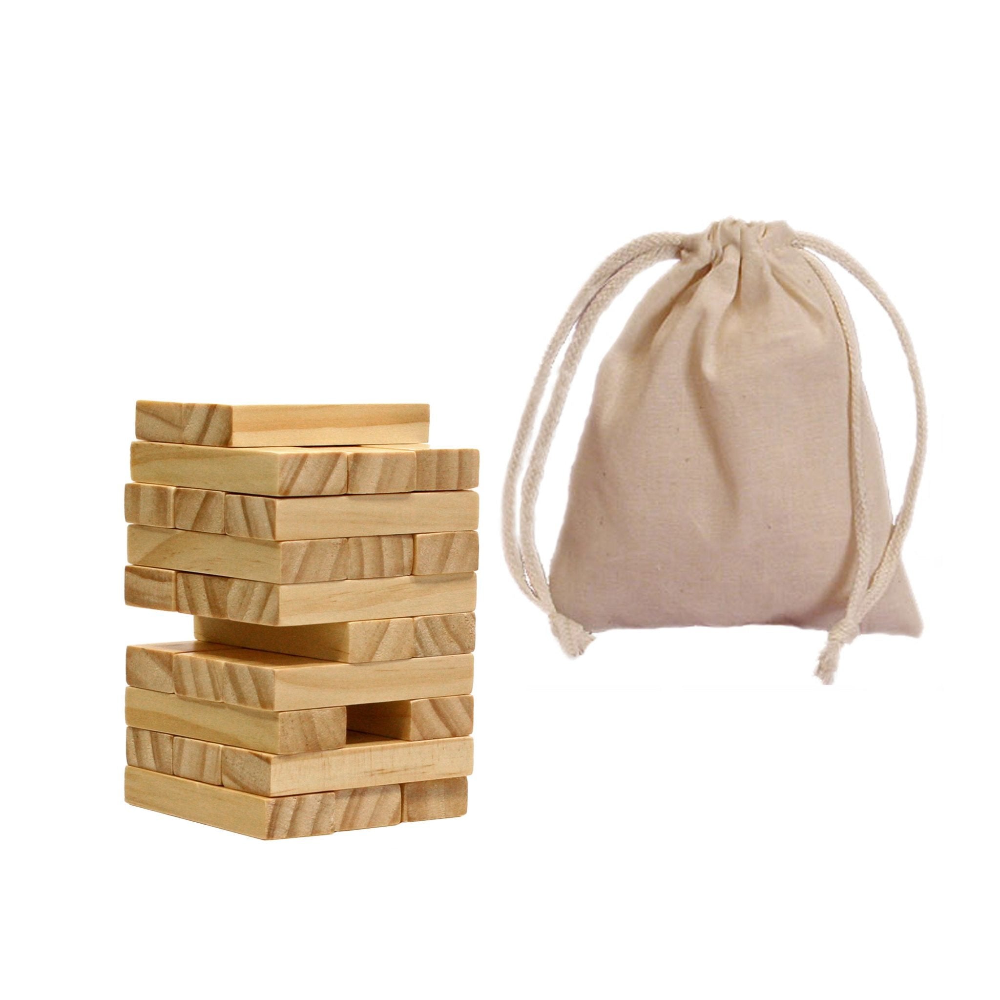 Tumbling tower game with cloth drawstring bag. 27 blocks.